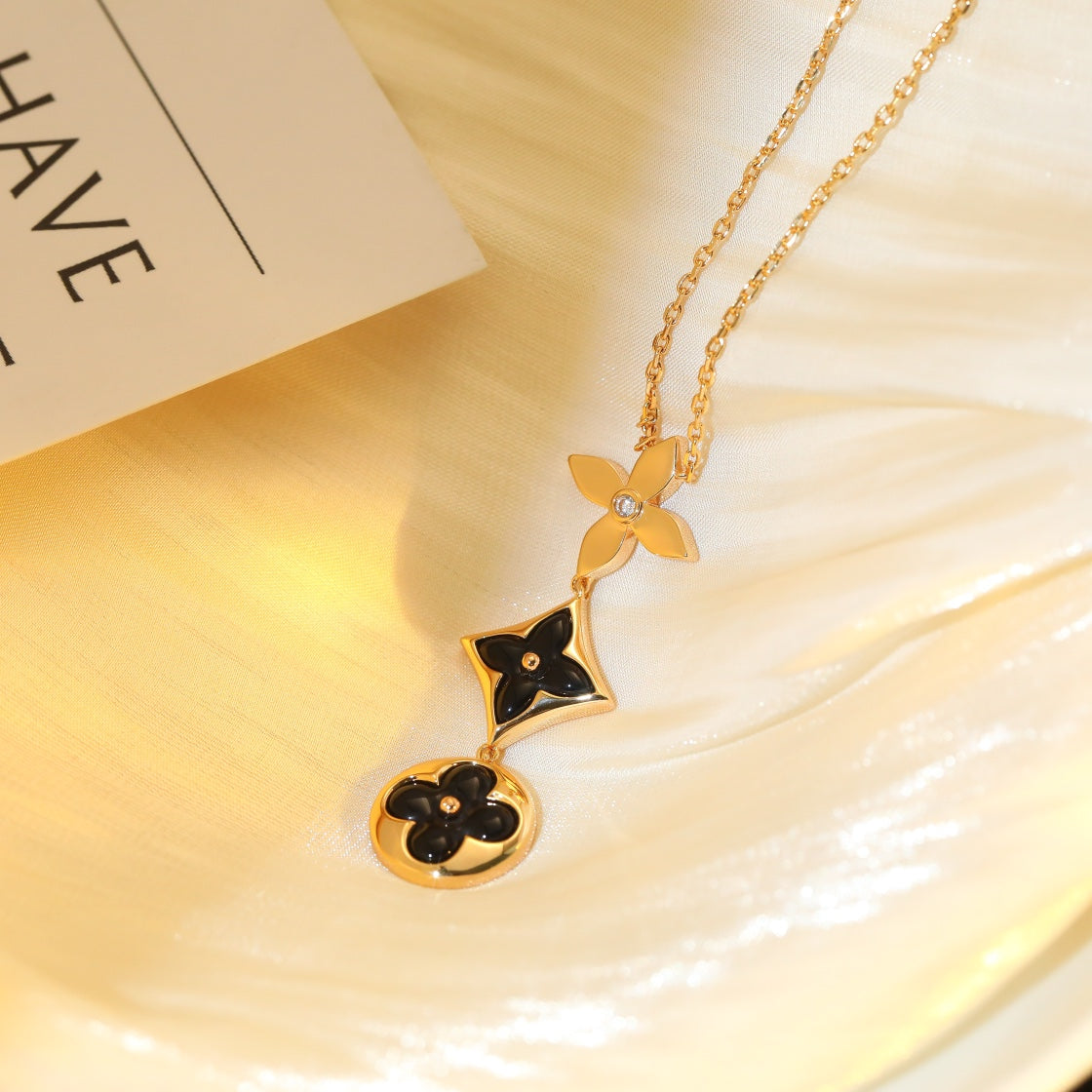 ¡®Moco¡¯STAR AND SUN ONYX PINK GOLD NECKLACE