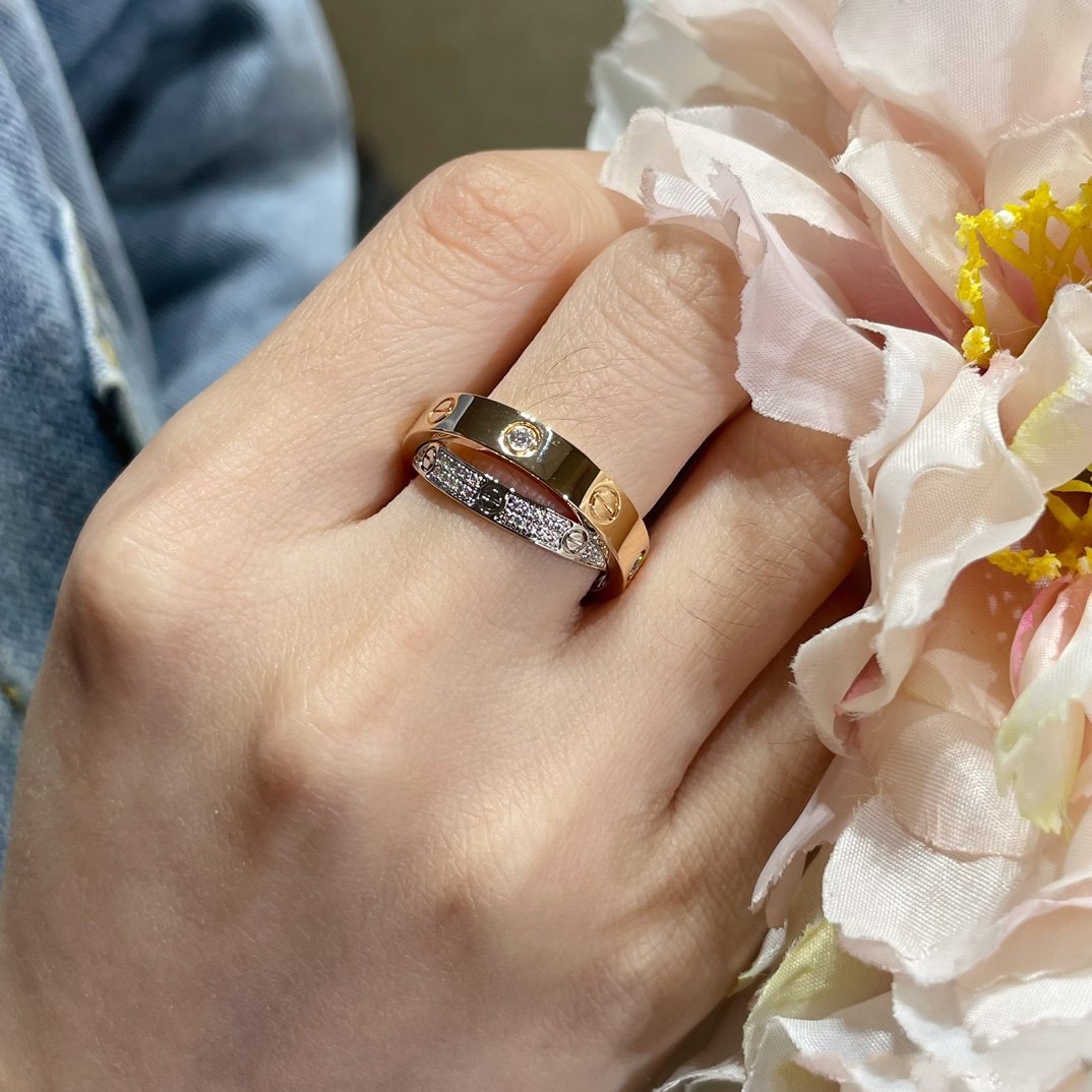 ¡®Moco¡¯LOVE PINK GOLD SILVER DIAMOND DOUBLE RING