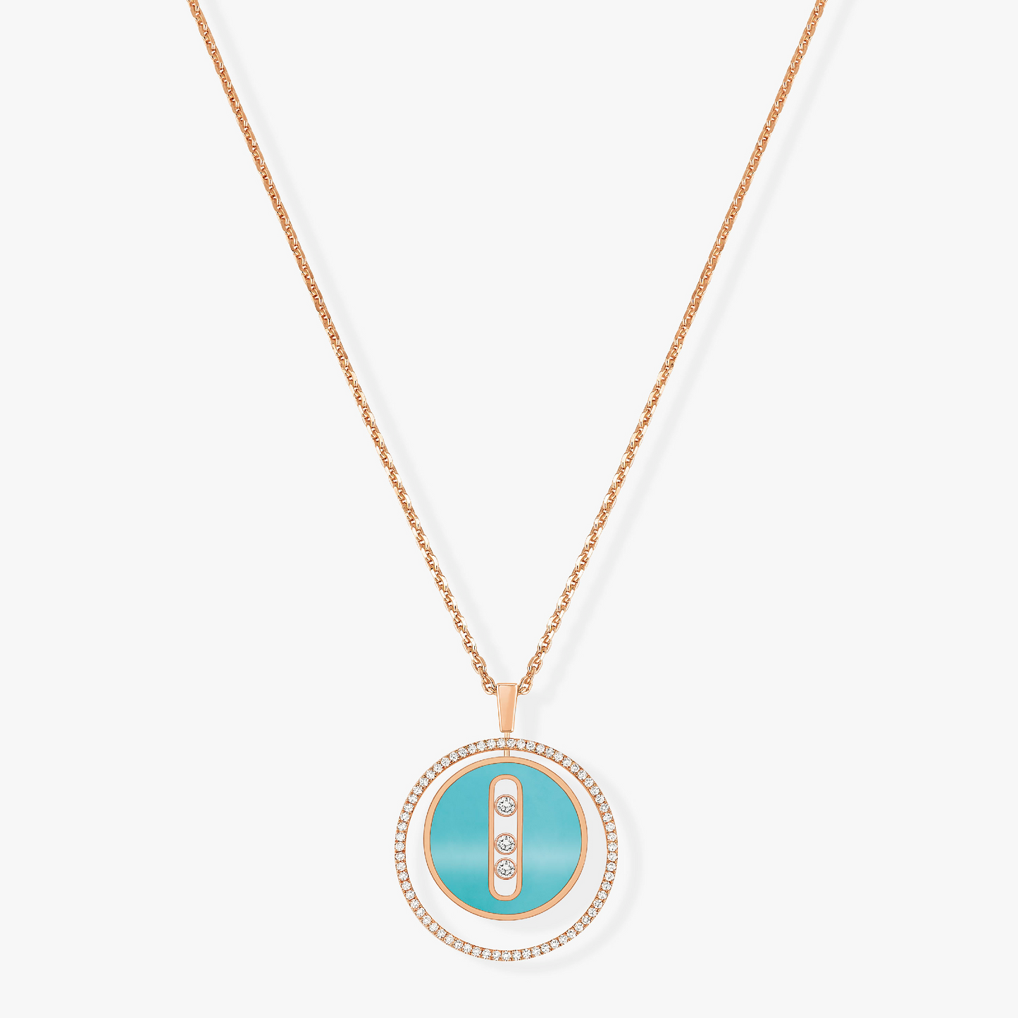 [moco jewelrys ]moco jewelrys MOVE 3 DIAMONDS TURQUOISE PINK GOLD DIAMOND NECKLACE