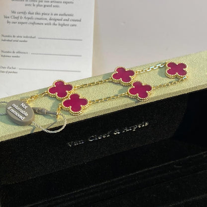 [Miro]NEW CLOVER 5 MOTIFS PINK ENAMEL BRACELET