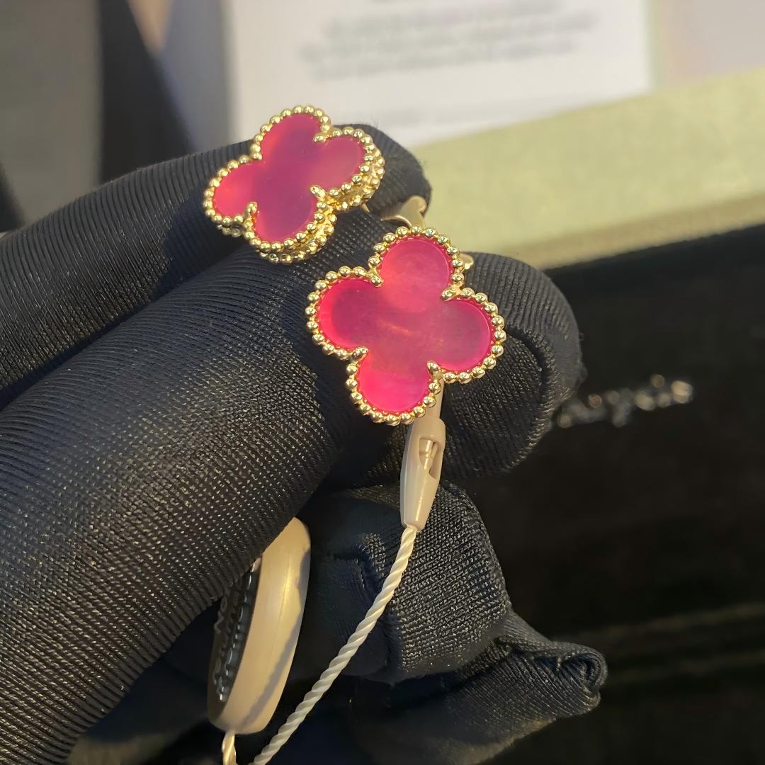 [Miro]NEW CLOVER 15MM PINK ENAMEL STUD EARRINGS