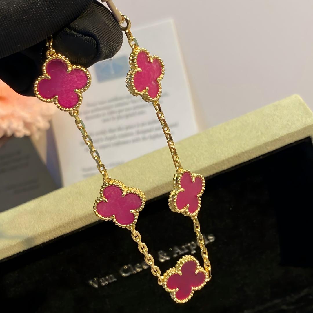 [Miro]NEW CLOVER 5 MOTIFS PINK ENAMEL BRACELET