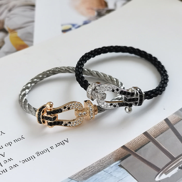 ¡®Moco¡¯FORCE LARGE HORSESHOE BLACK WHITE DIAMOND BRACELET ROSE GOLD