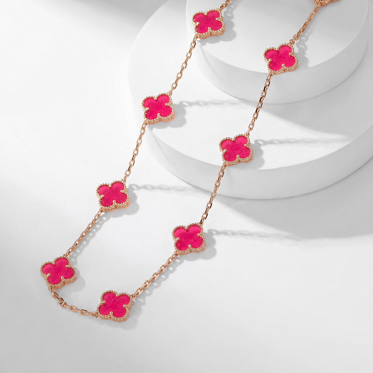 [Miro]NEW CLOVER 10 MOTIFS PINK ENAMEL NECKLACE