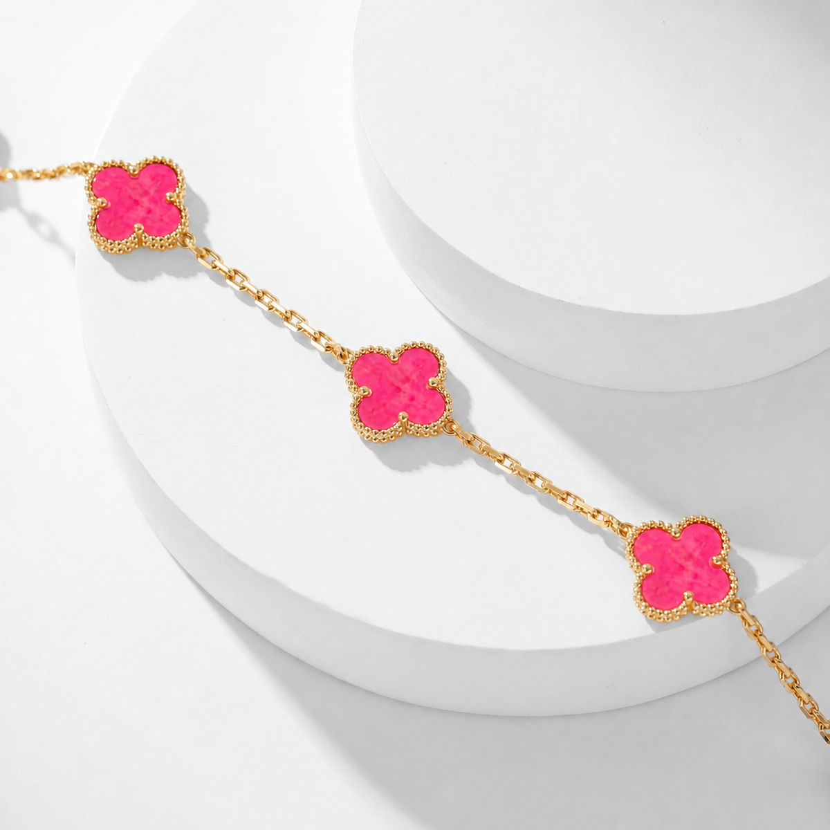 [Miro]NEW CLOVER 10 MOTIFS PINK ENAMEL NECKLACE
