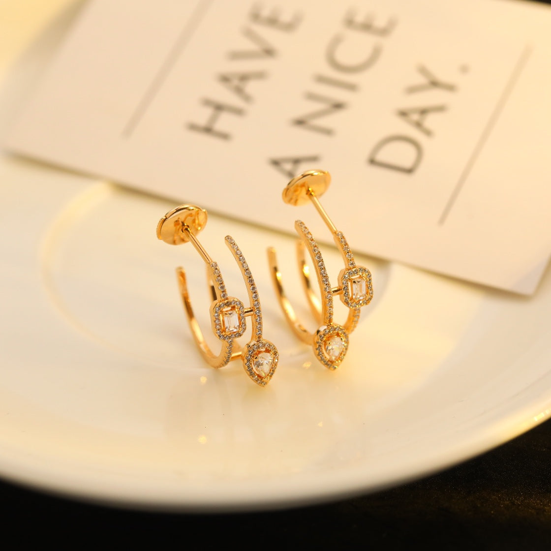 [moco jewelrys ]CREOLES MY TWIN 2 RANGS SILVER DIAMOND EARRINGS