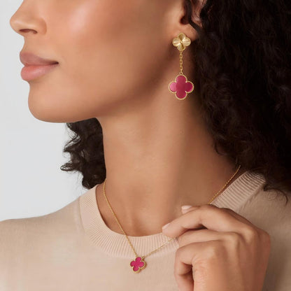 [Miro]NEW CLOVER 2 MOTIF PINK ENAMEL EARRINGS