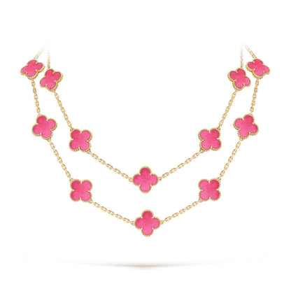 [Miro] NEW CLOVER 20 MOTIFS PINK ENAMEL NECKLACE